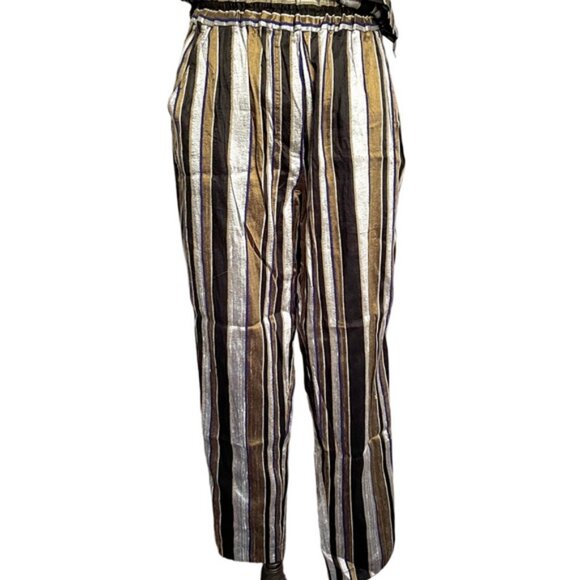 Nikki Chasin Striped Short Sleeve Silk Pant Suit - Small - Picture 8 of 16